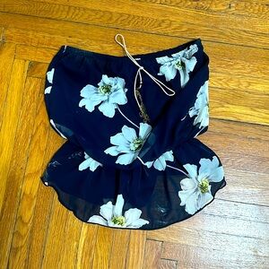Strapless, silk blouse, navy with white daisies